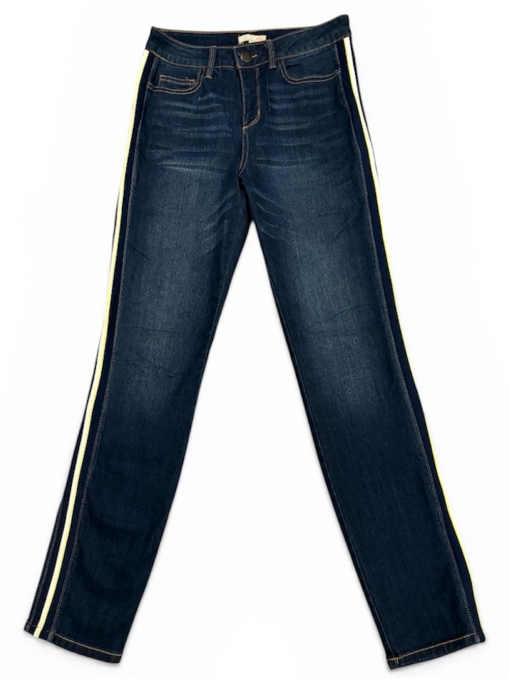 Dark Blue Skinny Jeans - Yellow Trim Side Stripe